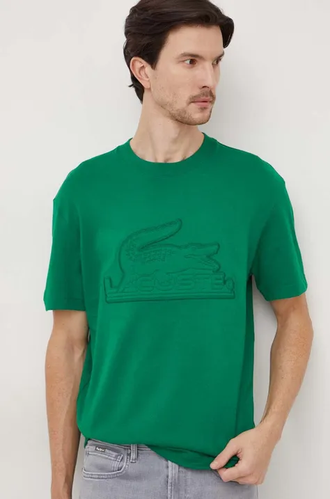 Bombažna kratka majica Lacoste moški, zelena barva