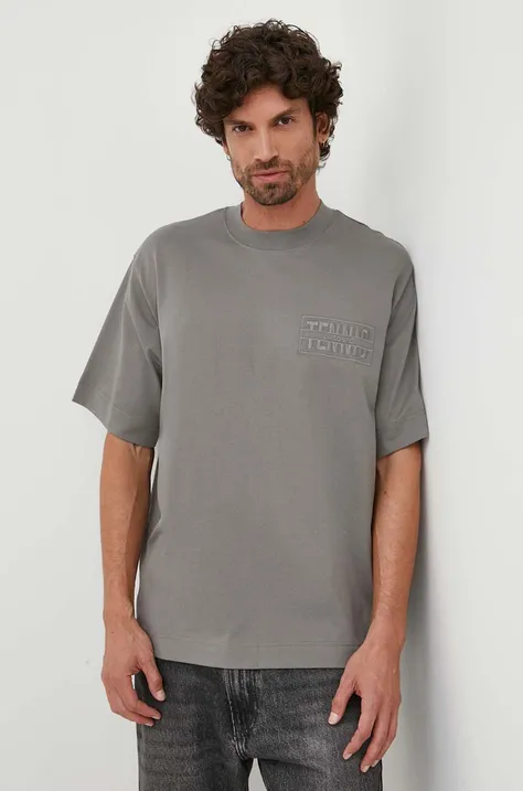 Lacoste t-shirt bawełniany kolor szary z aplikacją