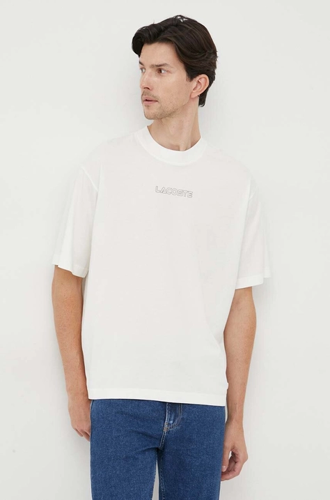 Lacoste t-shirt bawełniany kolor biały z nadrukiem