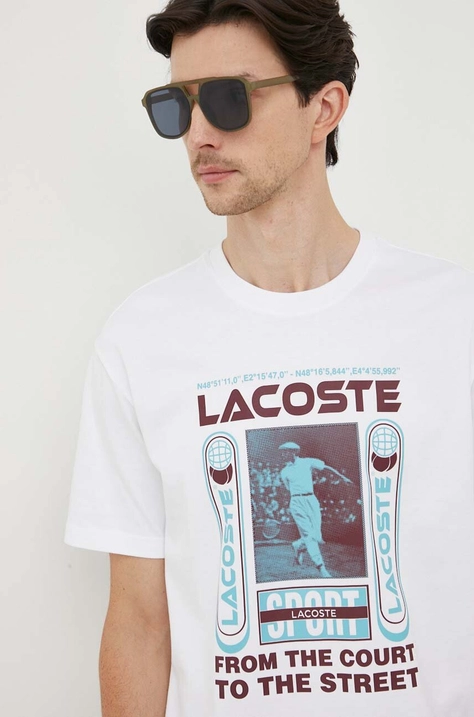 Хлопковая футболка Lacoste цвет белый с принтом