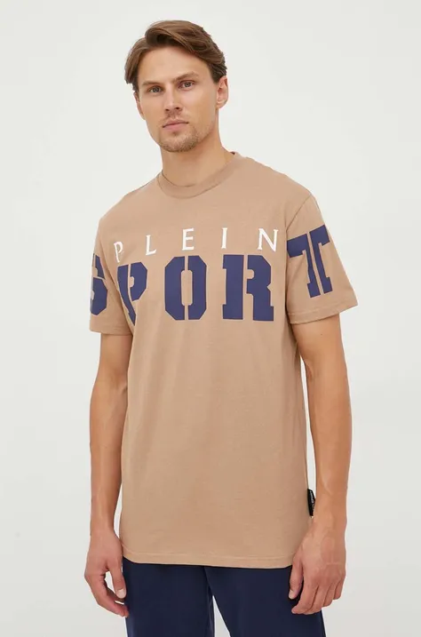 PLEIN SPORT t-shirt bawełniany kolor beżowy z nadrukiem