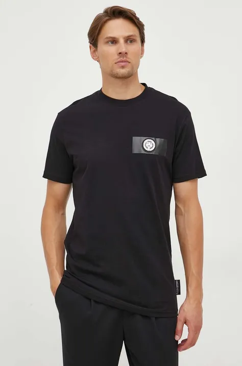 PLEIN SPORT t-shirt bawełniany kolor czarny z aplikacją