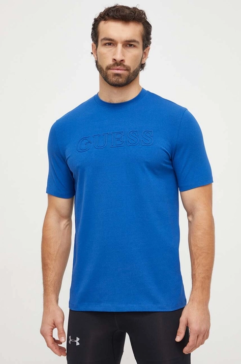 Guess t-shirt uomo colore blu con applicazione