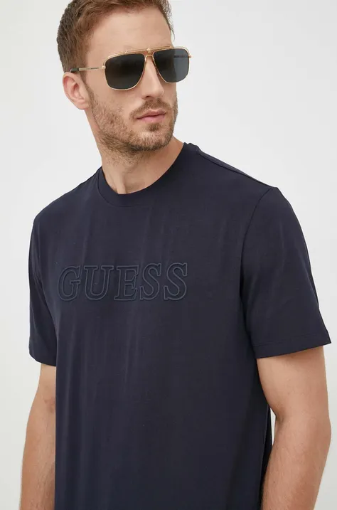 Tričko Guess pánsky, tmavomodrá farba, s nášivkou