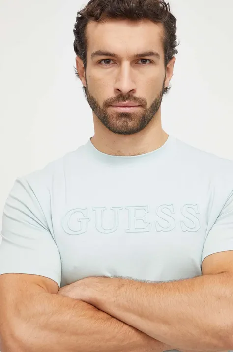 Majica kratkih rukava Guess za muškarce, boja: tirkizna, s aplikacijom