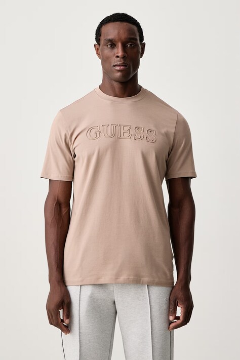 Guess T-shirt męski bawełniany z elastanem ALPHY beżowy Z2YI11 J1314