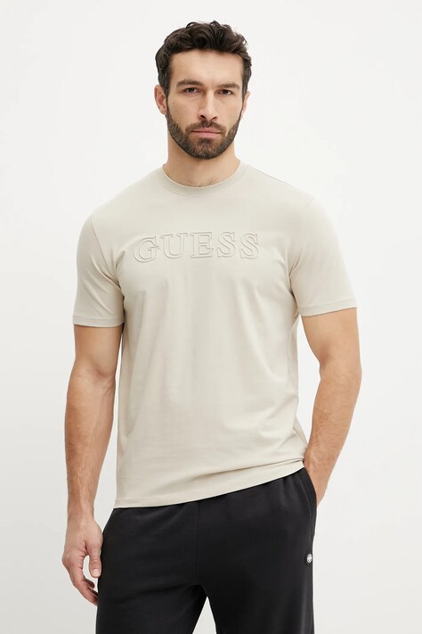 Guess tricou ALPHY barbati, culoarea bej, cu imprimeu, Z2YI11 J1314