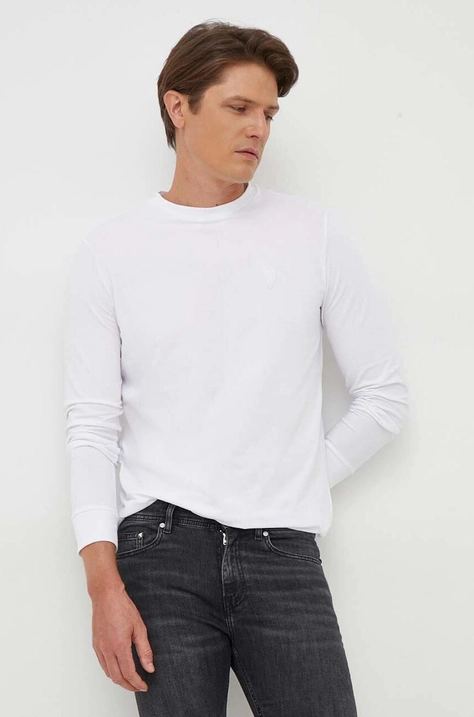 Karl Lagerfeld longsleeve barbati, culoarea alb, neted