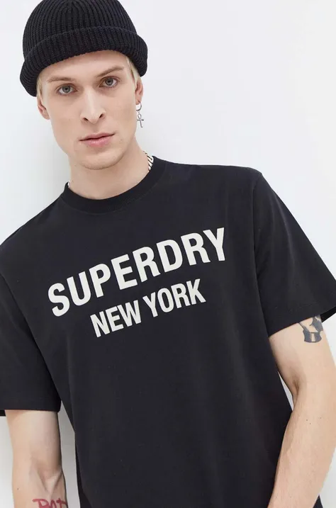 Бавовняна футболка Superdry чоловіча колір чорний з принтом