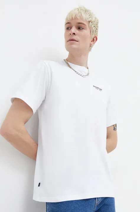 Pamučna majica Superdry za muškarce, boja: bijela, s tiskom