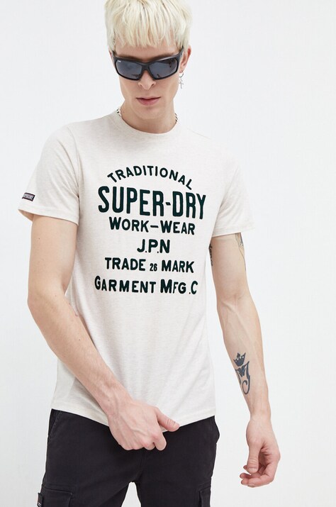 Μπλουζάκι Superdry χρώμα: μπεζ