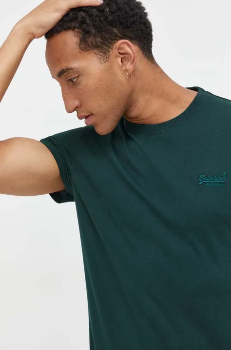 Superdry t-shirt bawełniany kolor zielony gładki