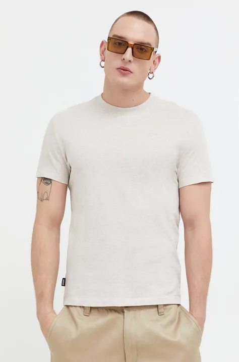 Bavlnené tričko Superdry pánsky, béžová farba, melanžový