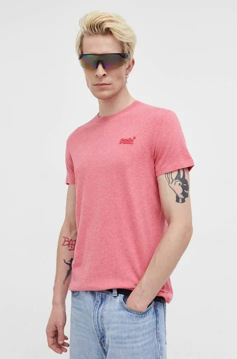 Bombažna kratka majica Superdry roza barva