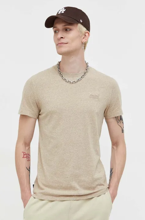 Superdry t-shirt bawełniany kolor beżowy gładki