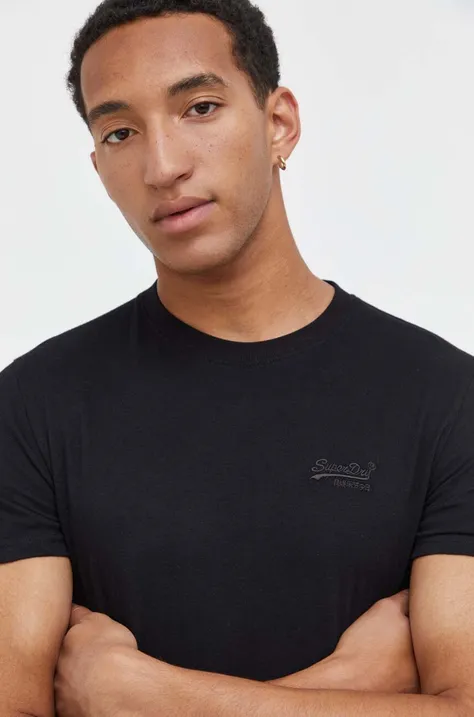 Bombažna kratka majica Superdry črna barva