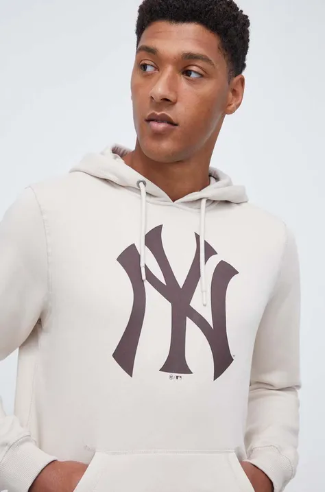 Кофта 47brand MLB New York Yankees чоловіча колір бежевий з капюшоном з принтом