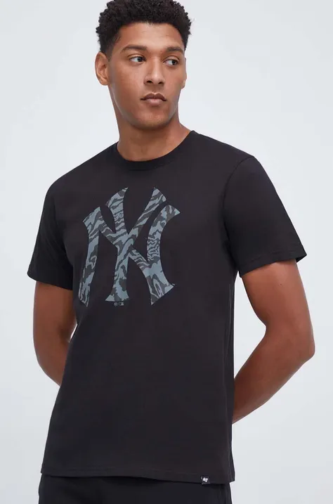 Хлопковая футболка 47 brand MLB New York Yankees мужская цвет чёрный с принтом