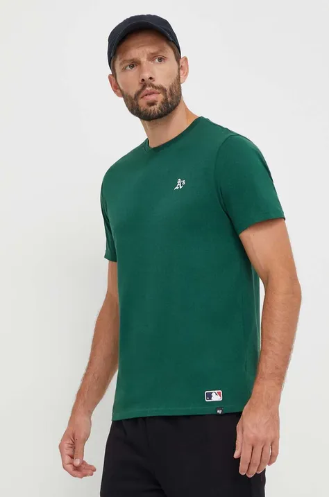 Bombažna kratka majica 47 brand MLB Oakland Athletics moška, zelena barva