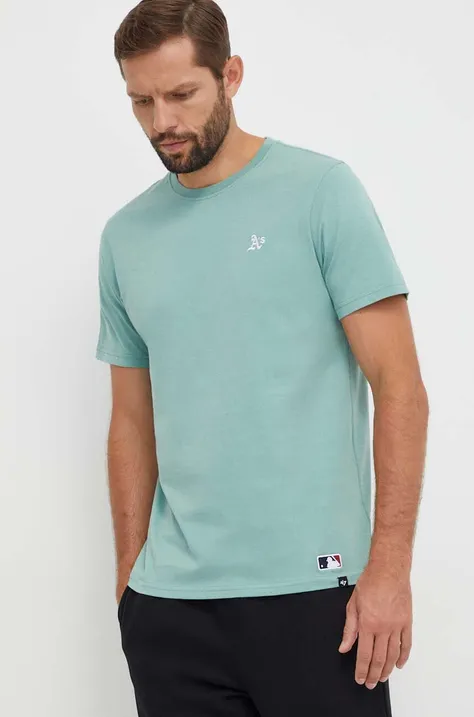 Bavlnené tričko 47 brand MLB Oakland Athletics pánske, zelená farba, jednofarebné