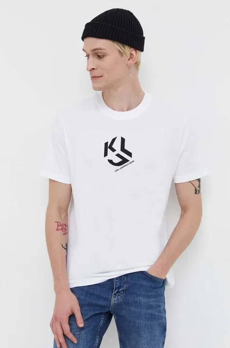 Bombažna kratka majica Karl Lagerfeld Jeans bela barva