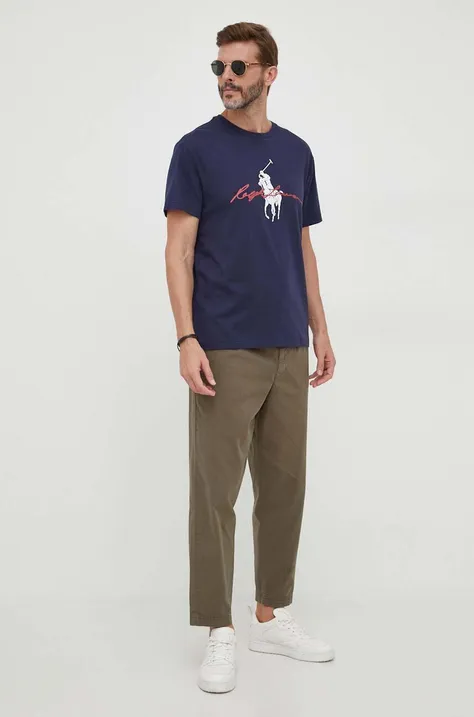Pamučna majica Polo Ralph Lauren boja: tamno plava, s tiskom