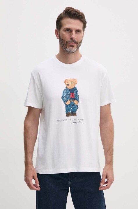 Хлопковая футболка Polo Ralph Lauren мужской цвет бежевый с принтом
