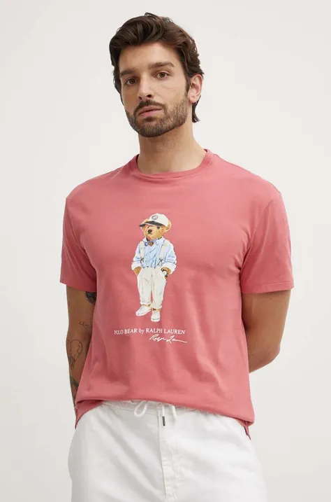 Pamučna majica Polo Ralph Lauren za muškarce, boja: crvena, s tiskom