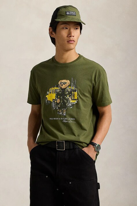 Polo Ralph Lauren t-shirt bawełniany męski kolor zielony z nadrukiem 710854497