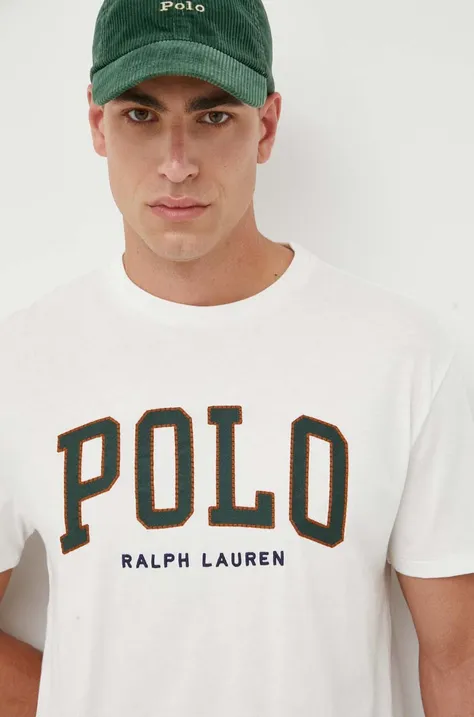 Памучна тениска Polo Ralph Lauren в бяло с апликация