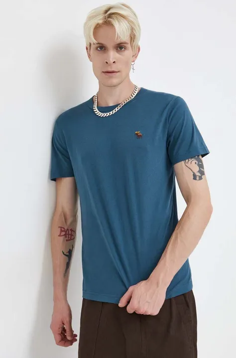 Abercrombie & Fitch t-shirt męski kolor turkusowy gładki