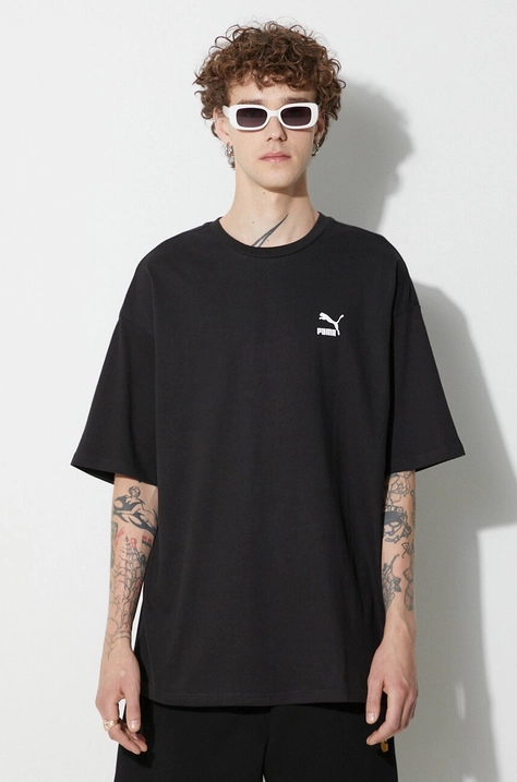 Памучна тениска Puma BETTER CLASSICS Oversized Tee в черно с изчистен дизайн