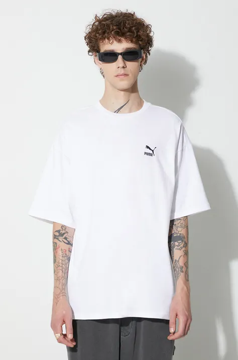 Памучна тениска Puma BETTER CLASSICS Oversized Tee в бяло с изчистен дизайн