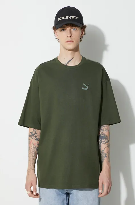 Βαμβακερό μπλουζάκι Puma BETTER CLASSICS Oversized Tee χρώμα: πράσινο