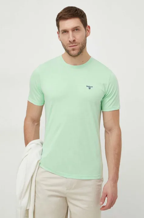Bavlnené tričko Barbour zelená farba, jednofarebný