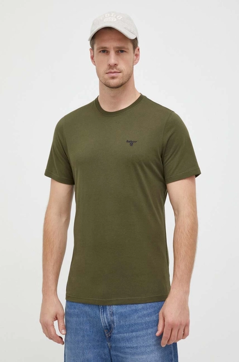 Barbour t-shirt bawełniany kolor zielony gładki MTS0331