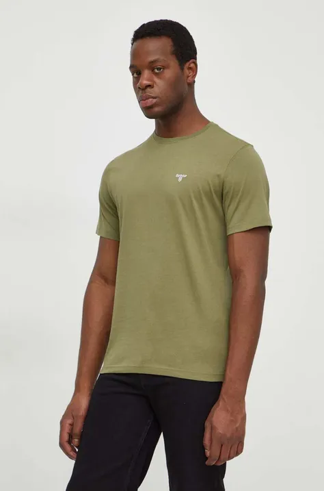 Хлопковая футболка Barbour цвет зелёный однотонный