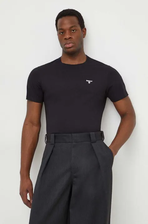 Bavlnené tričko Barbour čierna farba, jednofarebný
