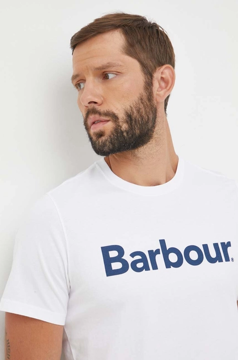 Barbour tricou din bumbac culoarea alb, cu imprimeu