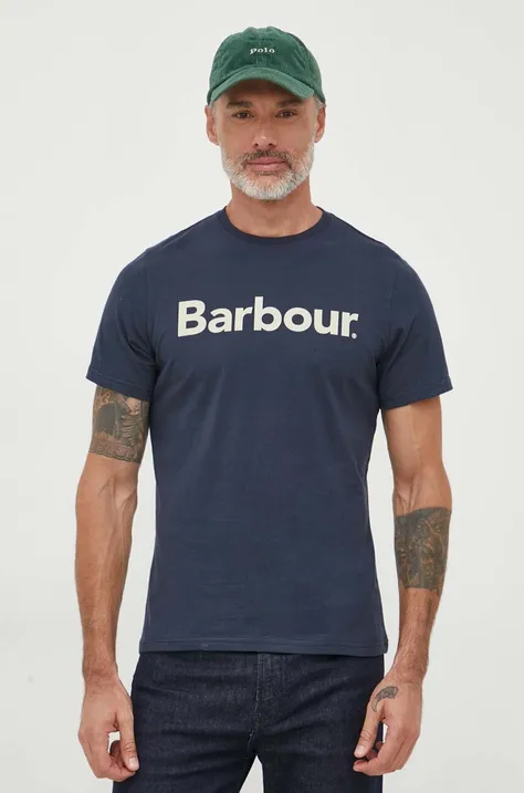 Хлопковая футболка Barbour цвет синий с принтом