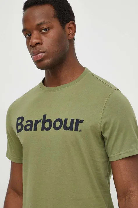 Bavlnené tričko Barbour zelená farba, s potlačou