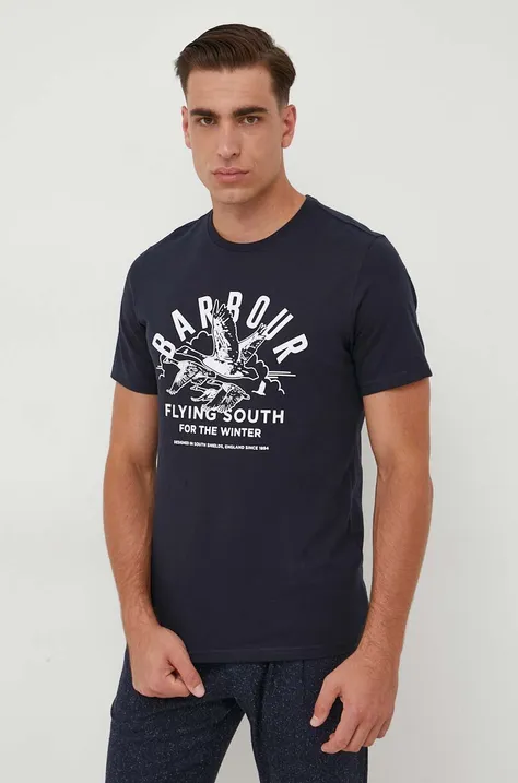 Bombažna kratka majica Barbour moški, mornarsko modra barva