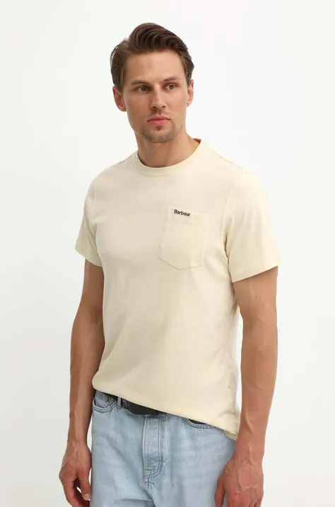 Бавовняна футболка Barbour чоловічий колір бежевий однотонний