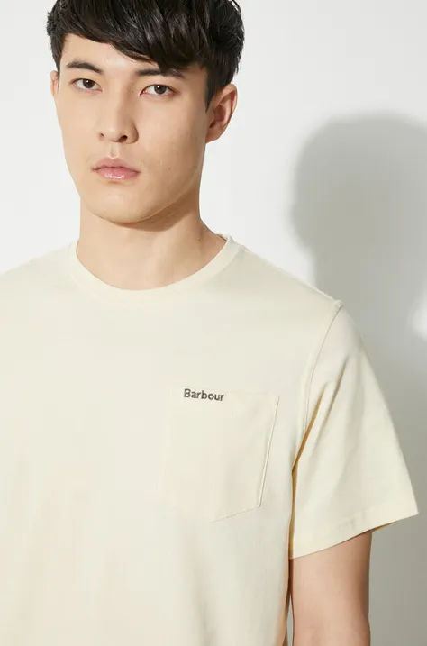 Bavlnené tričko Barbour pánsky, béžová farba, jednofarebný, MTS1114
