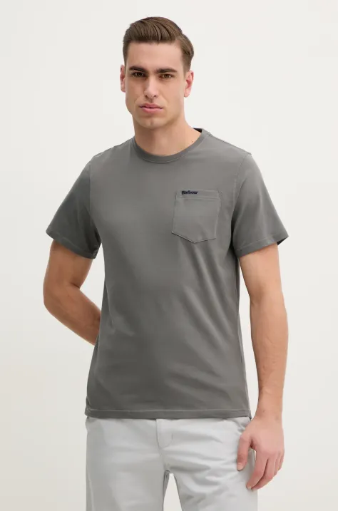 Barbour t-shirt bawełniany męski kolor brązowy gładki