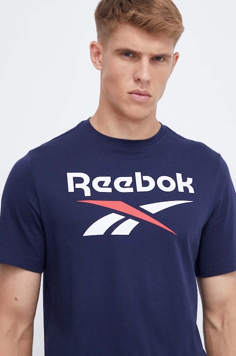 Бавовняна футболка Reebok колір синій з принтом