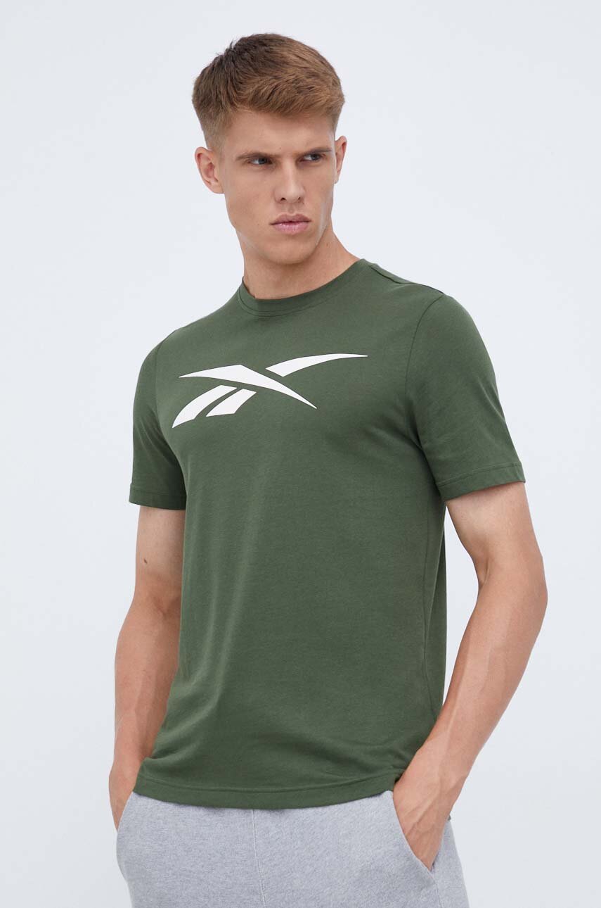 Reebok t-shirt bawełniany kolor zielony z nadrukiem