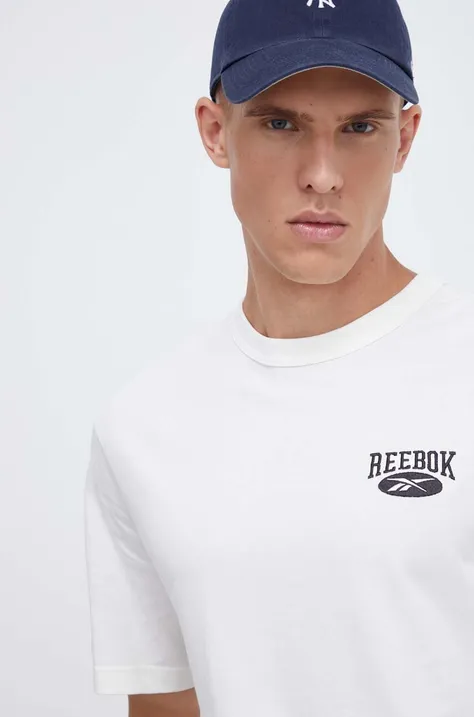 Bavlnené tričko Reebok Classic béžová farba, s nášivkou