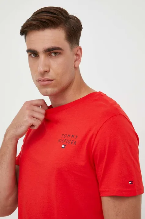 Bombažna kratka majica Tommy Hilfiger oranžna barva