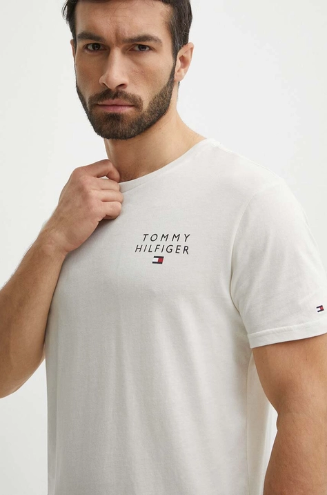 Bavlnené tričko Tommy Hilfiger zelená farba, melanžový